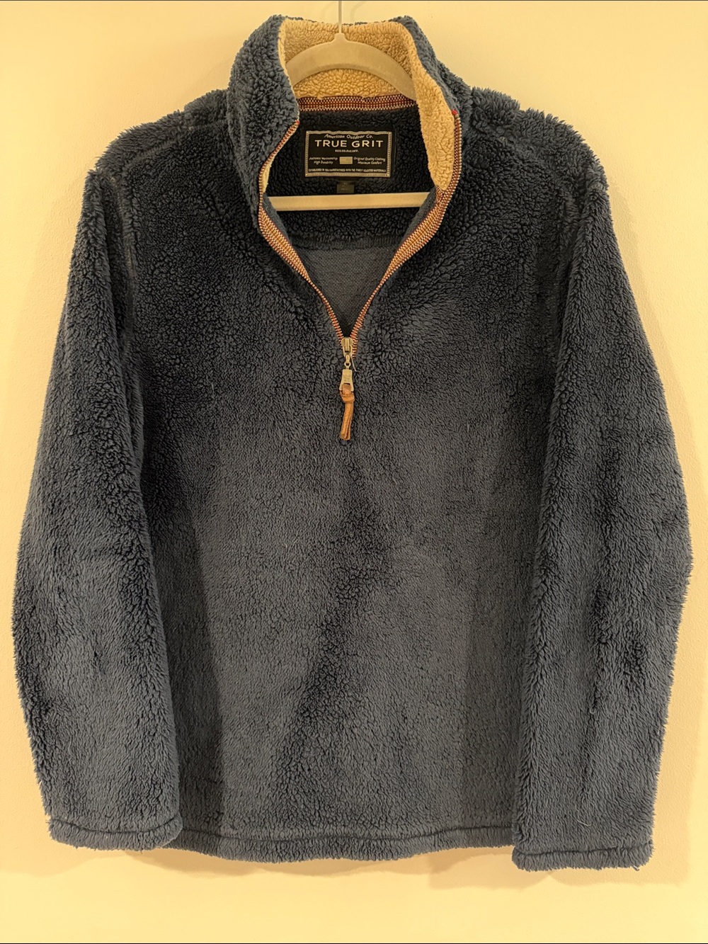 True Grit Navy Sherpa Half-Zip Pullover with Tan Trim